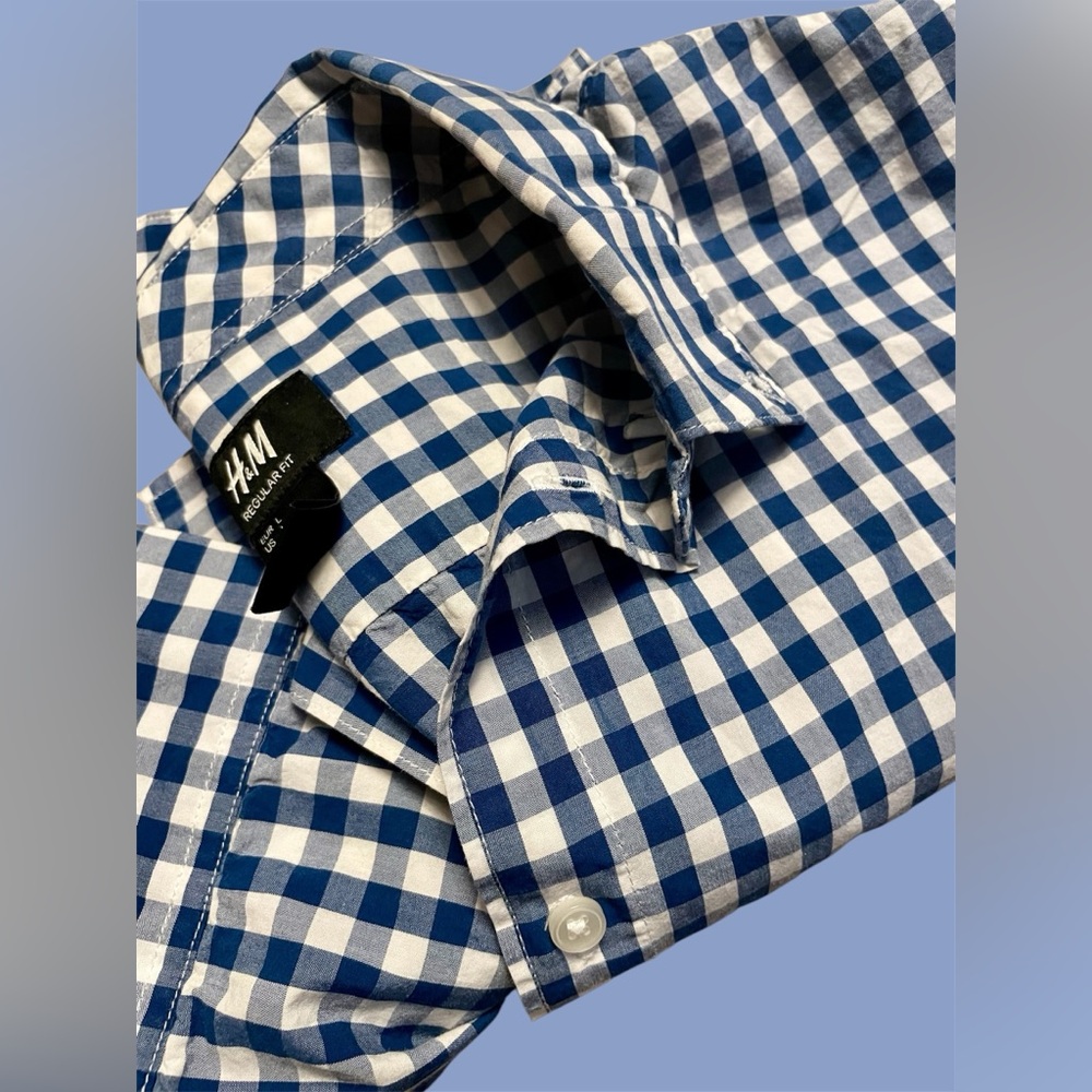 H&M Men’s Regular Fit Plaid Button Down Dress Shirt Excellent Condition Sz LG